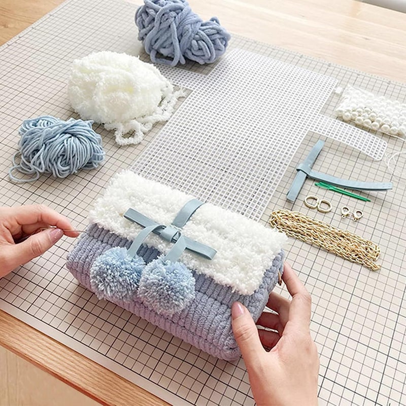 Allazone 58 PCS Clear Plastic Mesh Canvas Sheets for Embroidery, Plastic Mesh Sheets Plastic Canvas with 12 Color Acrylic Yarn for DIY Sewing Bag - Image 4